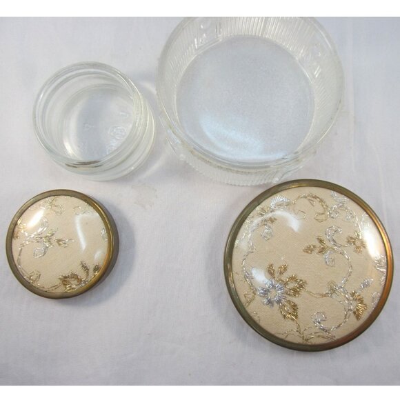 Vintage Ladies Vanity Glass Jar Containers with Embroidered Lids 2 Piece Lot - Picture 6 of 12